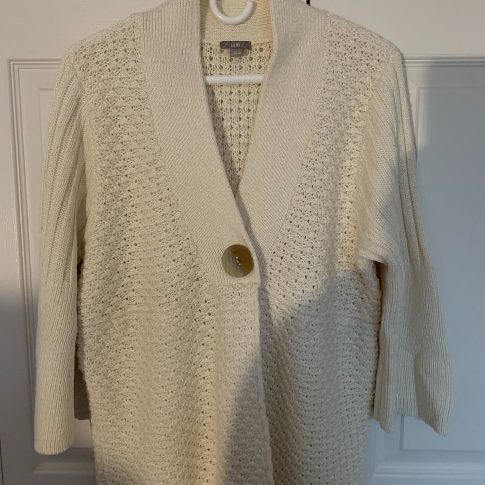 J Jill 3/4 Length Sleeve Cream Sweater with Button Closure